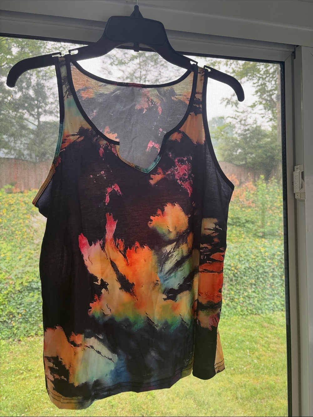 SHEIN Black Multicolor Tie-Dye V-Neck Tank Top